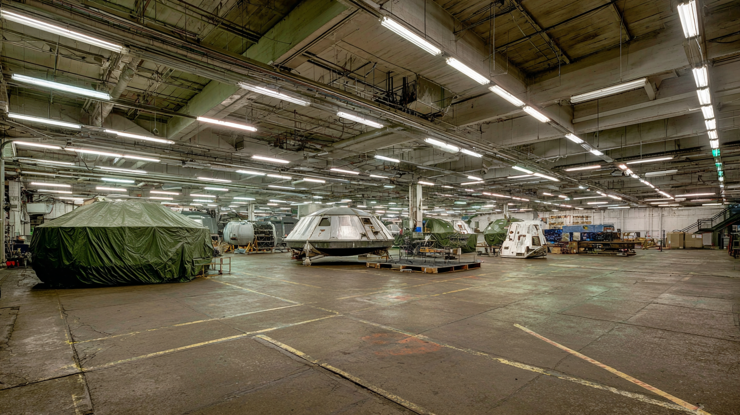 Warehouse of decommissioned space hardware awaiting auction